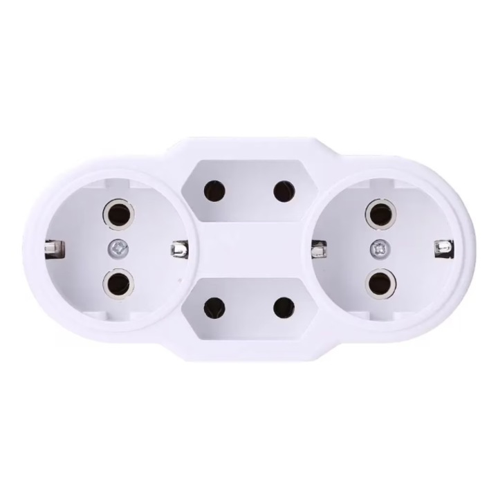 Stecher Triplu Dali Suco 2P+2P Euro, Alb, 120x60x40mm, cu Inele de