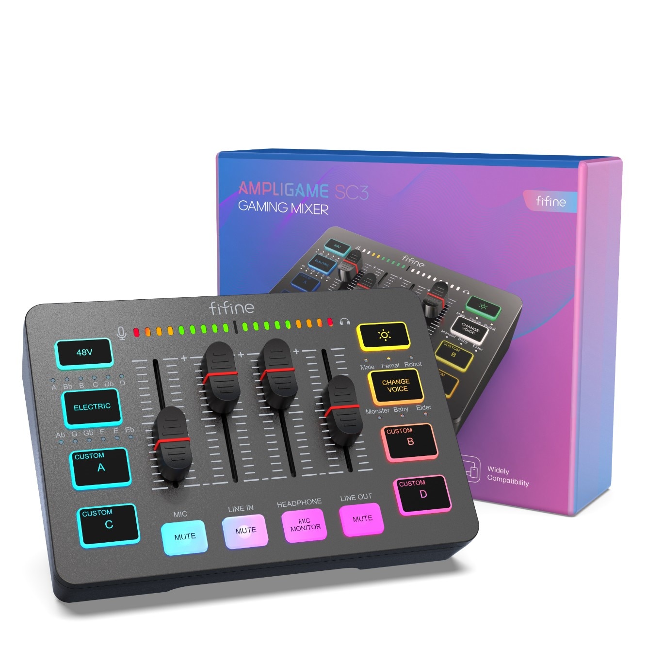 Mixer Fifine Sound Card SC3 Black USB cu RGB XLR 2 - canal - eMAG.ro