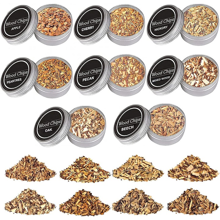 Комплект от 8 вида дървени стърготини за уиски, MWAOWM, естествен аромат, без химикали, лесен за употреба