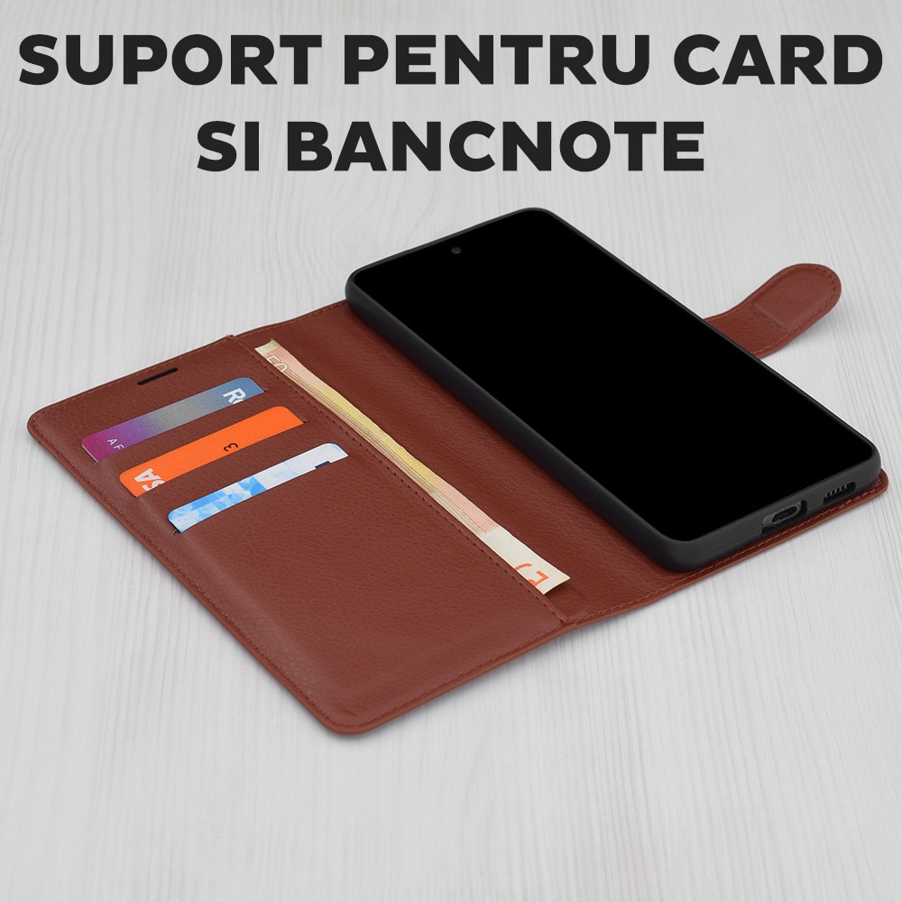 Husa pentru Honor X5c Plus Tip Carte, Leather Folio, Functie de Stand, Calitate Premium, Antisoc, Protectie Sporita, Maro