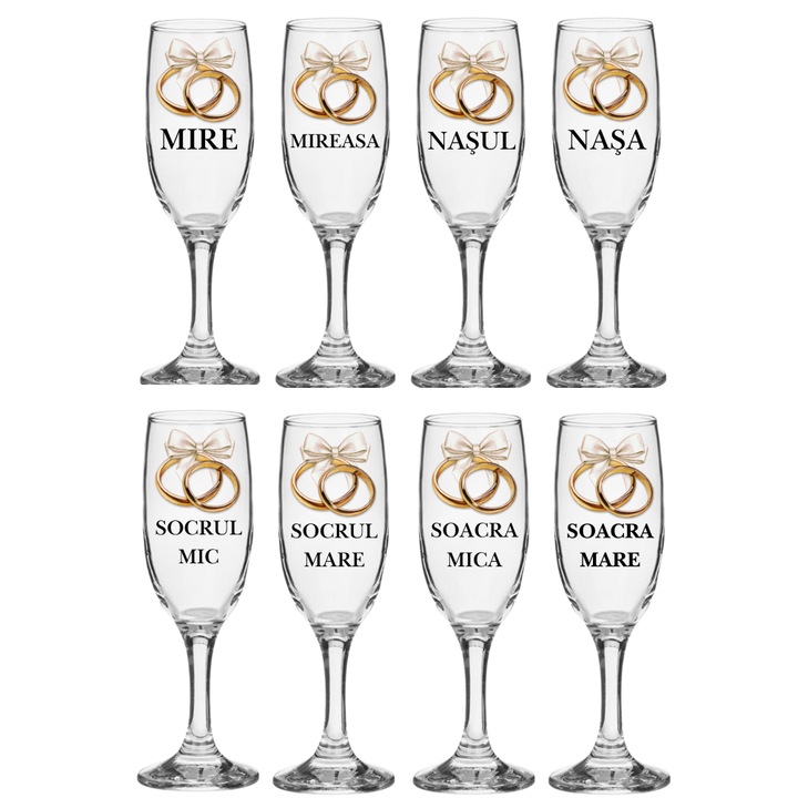 Pahare Sampanie din sticla personalizate Miri Nasi si Socrii, pentru nunta