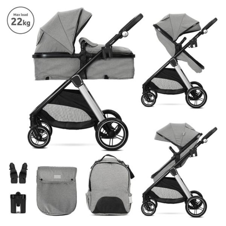 Carucior Set 2 in 1, Lorelli, Aspen, transformabil, set adaptori cos auto inclus, pana la 22 kg, Grey
