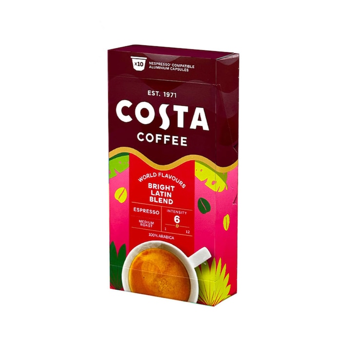 Capsule cafea Costa Bright Latin Blend, compatibil Nespresso, 10 capsule, 57g