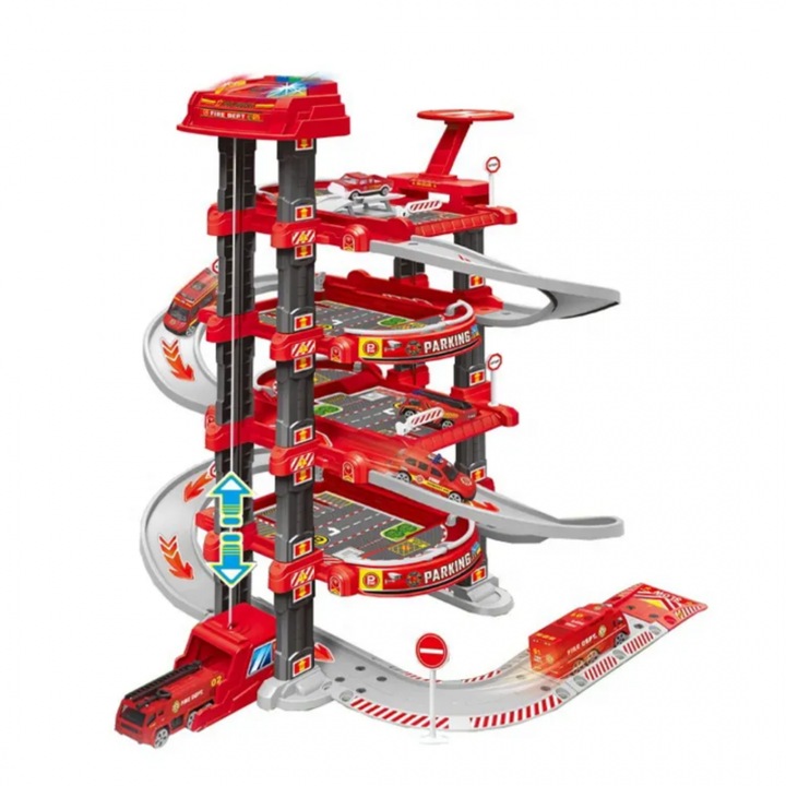 Set Parcare Pompieri etajata cu covor de joaca urban