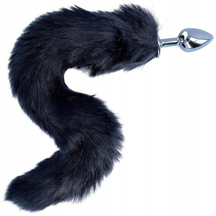 Dop anal, Lelex, hosszú és bolyhos farokkal, 7x10cm, fekete