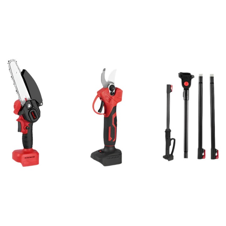 Градински електрически инструмент 3 в 1, безчетков мотор, 6-инчова резачка, черен, 2 батерии, щепсел за ЕС