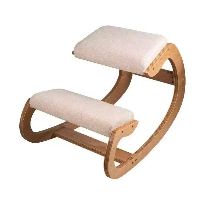 Ergonomikus térdelőszék, nyírfa, teherbírás 100 kg, ringatós kialakítás, bézs