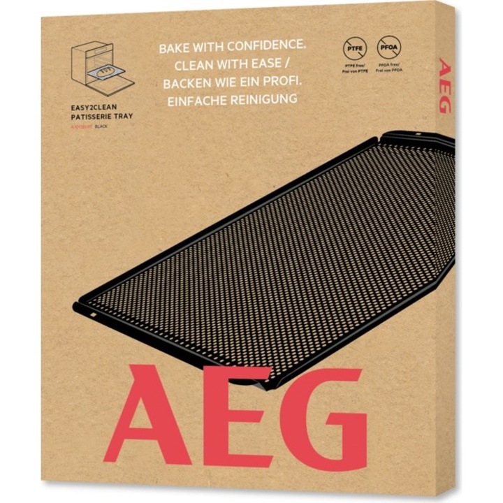 Tava de copt AEG, neagra, din aluminiu, dimensiuni universale