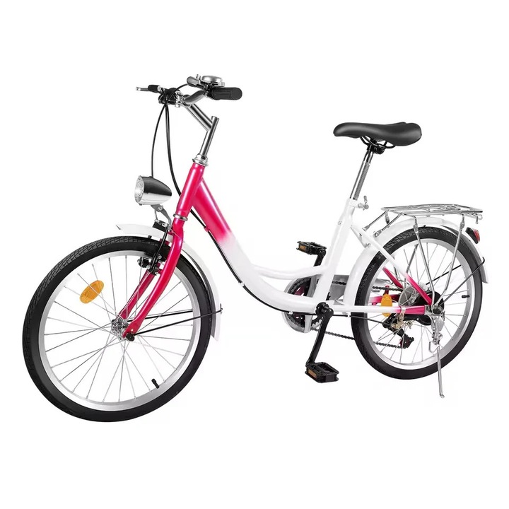 Планински велосипед за момичета, 20 инча, 6 скорости, товароносимост 90 кг, бял