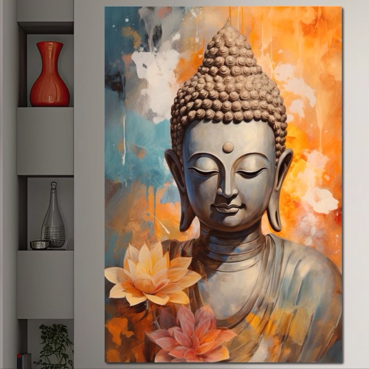 Картина на платно, LuxCanva® I139, Цветя от светлина, 60 X 90 CM, 100% памучно платно 400g/m2, Дървена рамка, Буда, Дзен, Духовност, Медитация, Баланс, Хармония, Осветление, Цветя, Лотос, Живи цветове, Всекидневна, Спалня