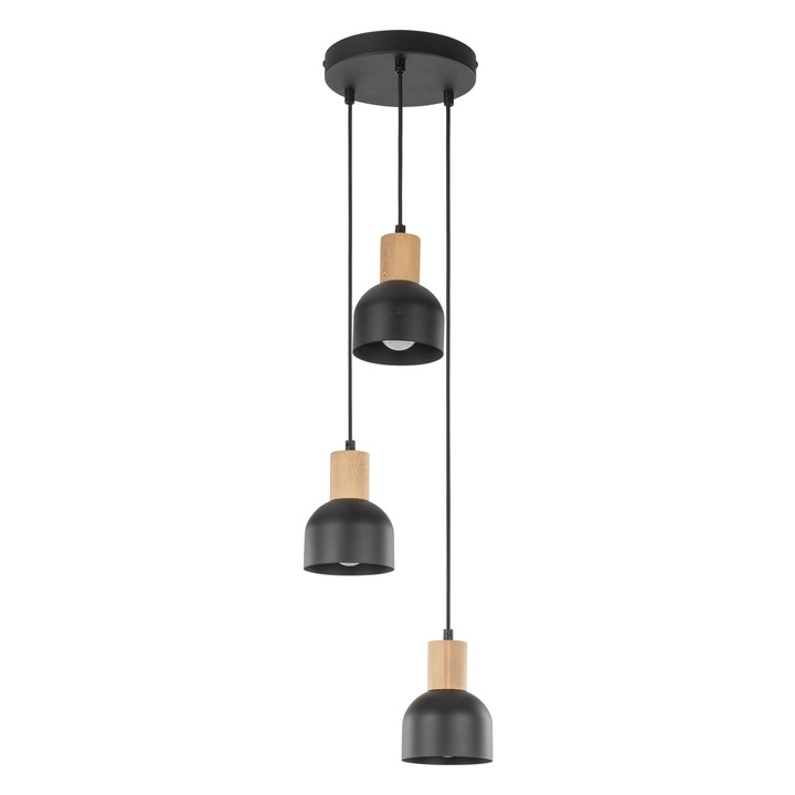 Lustra TK-Lighting CAIRO, 3 brate, metal negru, elemente din lemn