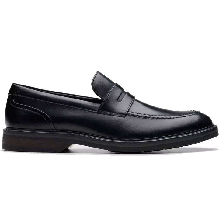 Férfi mokaszin, Clarks, lezser, bőr, fekete, 46 EU