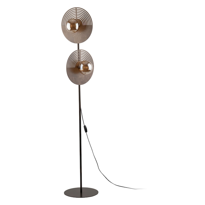 Lampa de podea TK-Lighting Lunar Wood, lemn natural, sticla, 2xG9