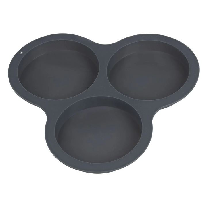 Силиконова форма за печене, с 3 отделения, за еър фрайер, 22,5x22,5 см, сива