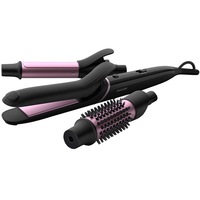 Set de coafat multifunctional Philips StyleCare BHH822/00, Placa de par, ondulator, perie, Tehnologie OneClick, 11 accesorii, 160 - 210 grade, Negru