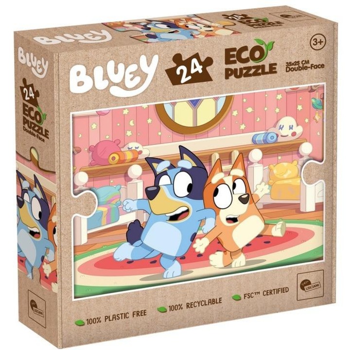 24 elemes Bluey Eko puzzle, Lisciani, 70x50cm méretű, újrahasznosítható, 3+ éves kortól