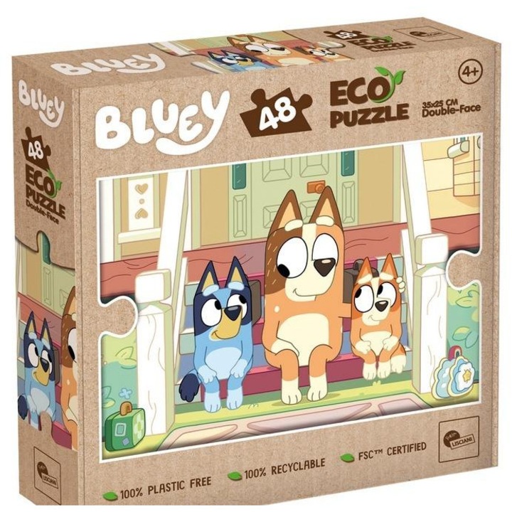 Lisciani Bluey Eko puzzle, 48 darabos, 24 újrahasznosítható elem, 70x50cm, készlet