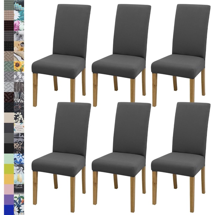 Калъфи за столове (комплект от 6), универсални еластични калъфи за столове от спандекс за дома, ресторанта, банкетите (сиви)