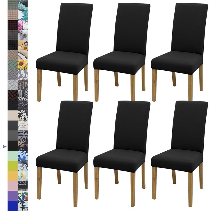 Калъфи за столове, комплект от 6 броя, универсални еластични калъфи за столове от спандекс за дома, ресторанта, банкети, черни