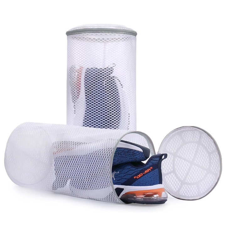Set 2 Saculeti Spalat Incaltaminte BYONDSELF, Plasa Reutilizabila Poliester, Alb, 20x35cm