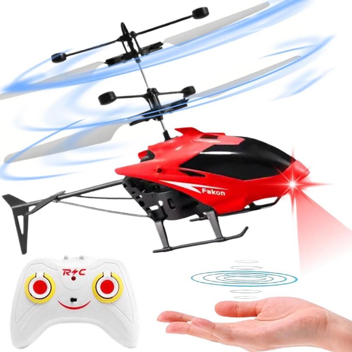 Elicopter cu telecomanda, Noonedibs, senzor de miscare, incarcare USB, rosu/negru