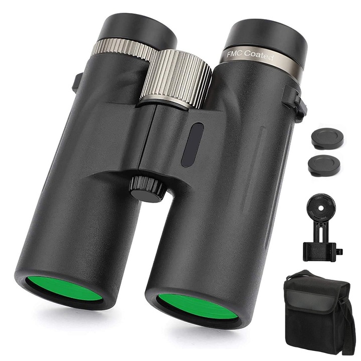 Binoclu BYONDSELF, 10x42, rezistent la apă, cu adaptor pentru telefon, negru mat