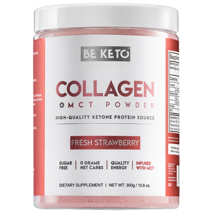 Supliment alimentar, Be Keto Keto Colagen plus Pudra MCT, Capsuni, 300 grame
