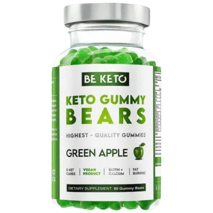 Be Keto Ursuleti de guma Keto cu Garcinia si Cafea Verde, Mar Verde, 60 de ursuleti de guma