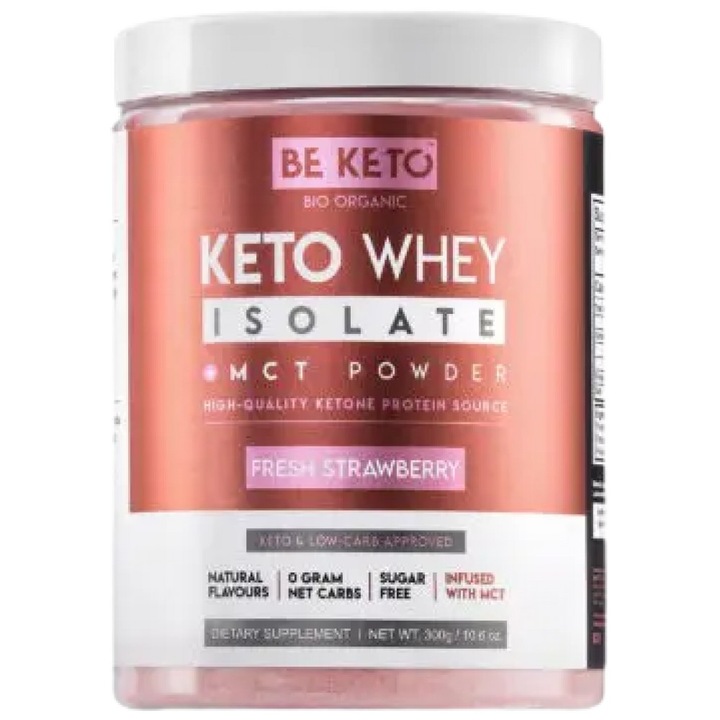 Хранителна добавка Be Keto Keto Whey Isolate plus MCT, Ягода, 300 грама