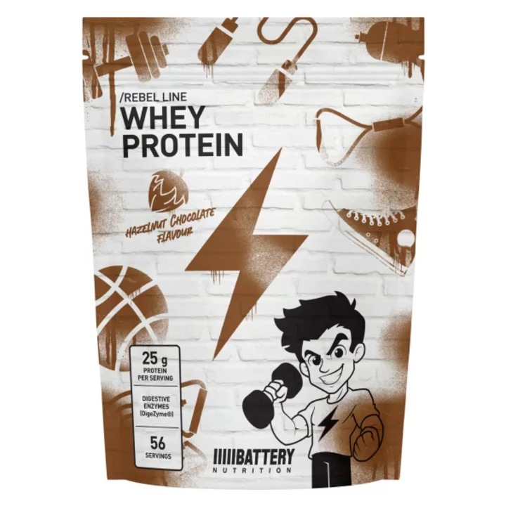 Supliment alimentar, pulbere proteica, Battery Nutrition, Rebel Whey Protein, 1800g, ciocolata si alune