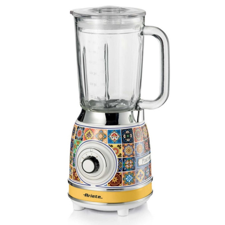 Blender Ariete Positano 0583/0P, 1000W, 1.5 L, 4 viteze + PULSE, Zdrobire gheata, Alb/Galben