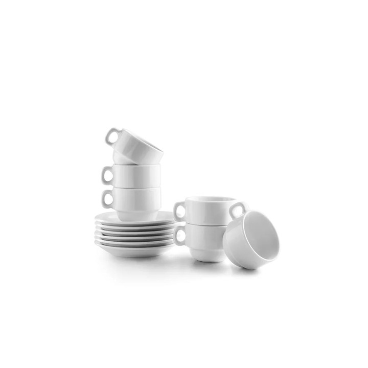 Set servire cafea 12 piese Ibili-Castilla Blanco, portelan, 9.1-15x6 cm, 230 ml, alb
