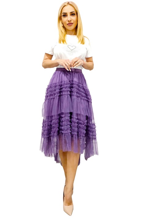 FHAYE асиметрична пола, с волани и обем, Lila, Универсален размер S/M, FashionForYou