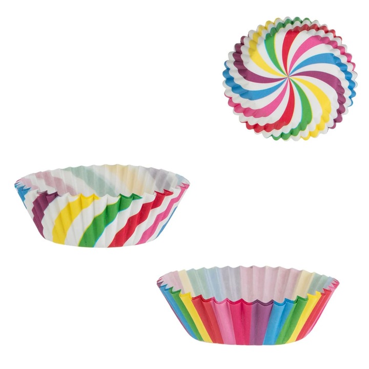 Forme Copt din Hartie Colorata Cupcake cu Dungi "Let's Party" Ø10.5cm - 100buc