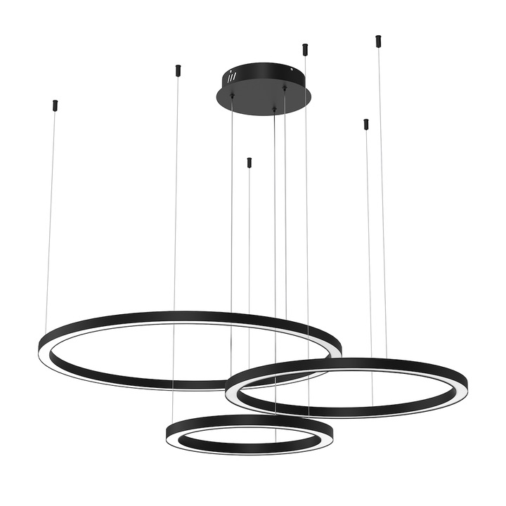 Galaxia függőlámpa, 3 karikás, fekete, 85W LED