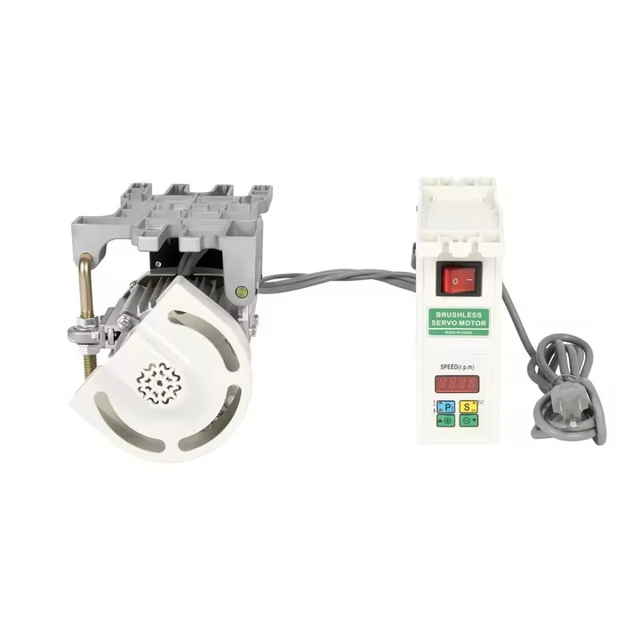 Szénkefe nélküli varrógép motor, 600W, fehér, méretek 25,5x13,5x15cm, komplett szett vezérlővel