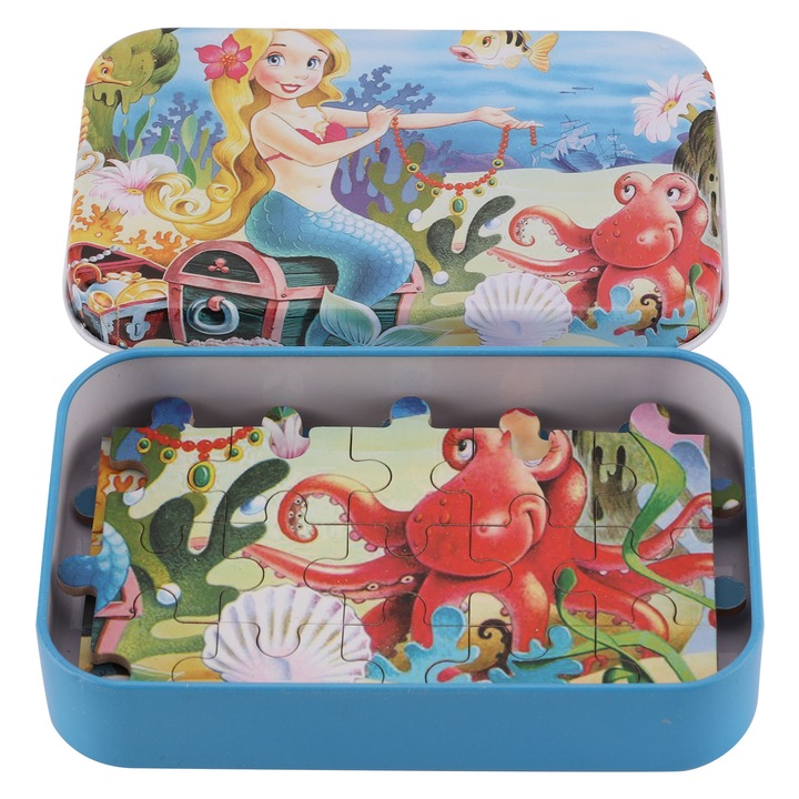 Puzzle pentru copii 60 piese, model desen animat, dimensiune 22x13cm, cu cutie de depozitare