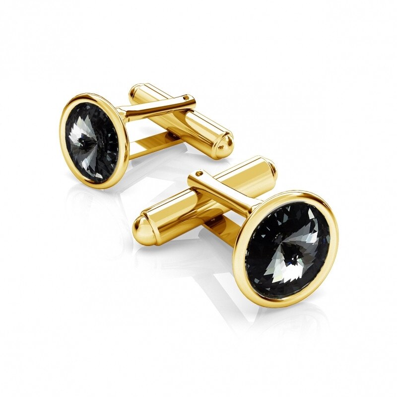 Butoni Argint.925 placati cu Aur 24k, Butoni Night 12mm + CADOU Laveta profesionala pentru curatat bijuteriile din argint (Butoni Camasa Criando Bijoux)