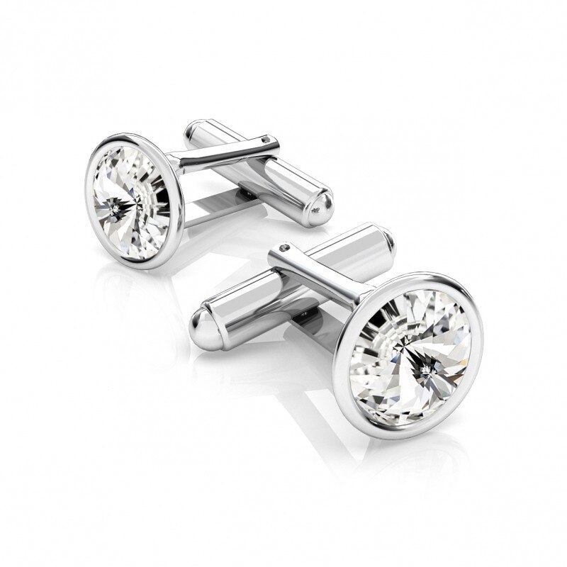 Butoni Argint.925, Butoni Crystal Clear 12mm + CADOU Laveta profesionala pentru curatat bijuteriile din argint (Butoni Camasa Criando Bijoux)