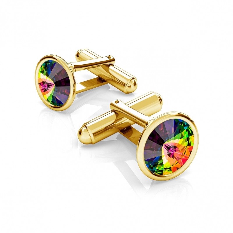 Butoni Argint.925 placati cu Aur 24k, Butoni Vitrail Medium 12mm + Laveta profesionala pentru curatat bijuteriile din argint (Butoni Camasa Criando Bijoux)