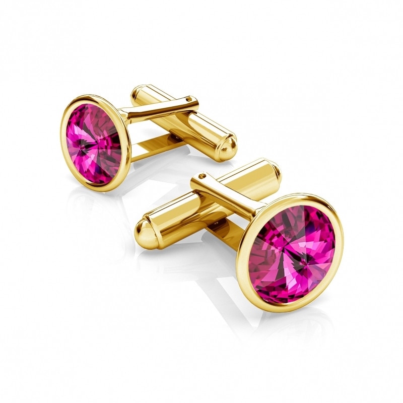 Butoni Argint.925 placati cu Aur 24k, Butoni Fucshia 12mm + CADOU Laveta profesionala pentru curatat bijuteriile din argint (Butoni Camasa Criando Bijoux)