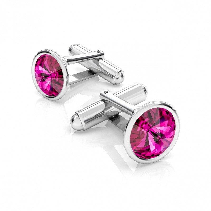 Butoni Argint.925, Butoni Crystals Fucsia 12mm + CADOU Laveta profesionala pentru curatat bijuteriile din argint (Butoni Camasa Criando Bijoux)