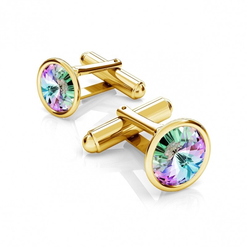 Butoni Argint.925 placati cu Aur 24k, Butoni Vitrail Light 12mm + CADOU Laveta profesionala pentru curatat bijuteriile din argint (Butoni Camasa Criando Bijoux)
