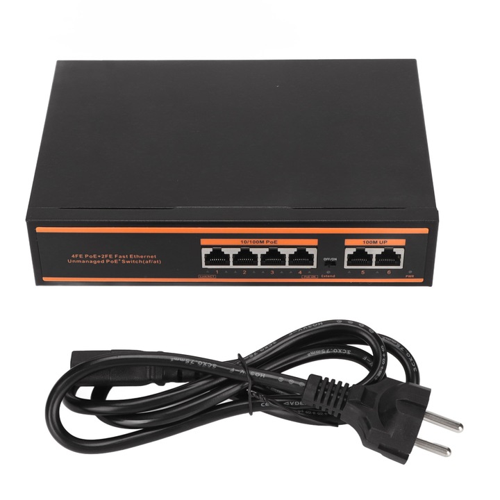 PoE комутатор с 6 порта, компактен 100M Ethernet комутатор