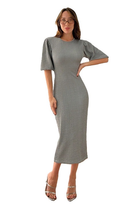 Rochie Dama, Lunga, Eleganta, Maneci Scurte Bufante, Gri