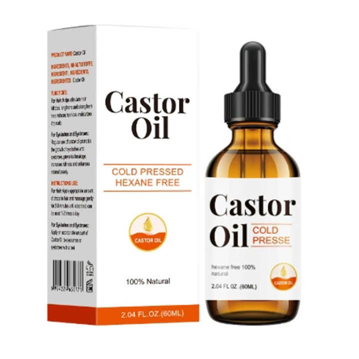 Ulei de Ricin, Herbal Therapy, 100% ulei de ricin pur, serum de crestere a parului, hranient, hidratant si iluminator, anti-frizuri si pierdere, imbunatateste calitatea scalpului spartit Ulei esential pentru par Ingrijirea parului si pielii, 50ml