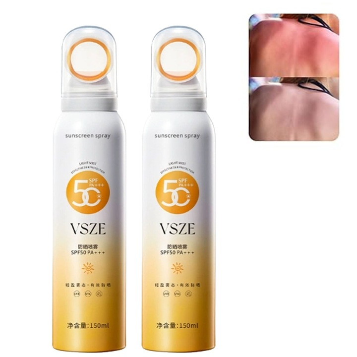 Spray de protectie solara, usor si negras, spray de protectie solara pentru fata si corp dimensiune de calatorie, rezistent la apa si transpiratie, 5,07 oz/150 ml, pachet de 2