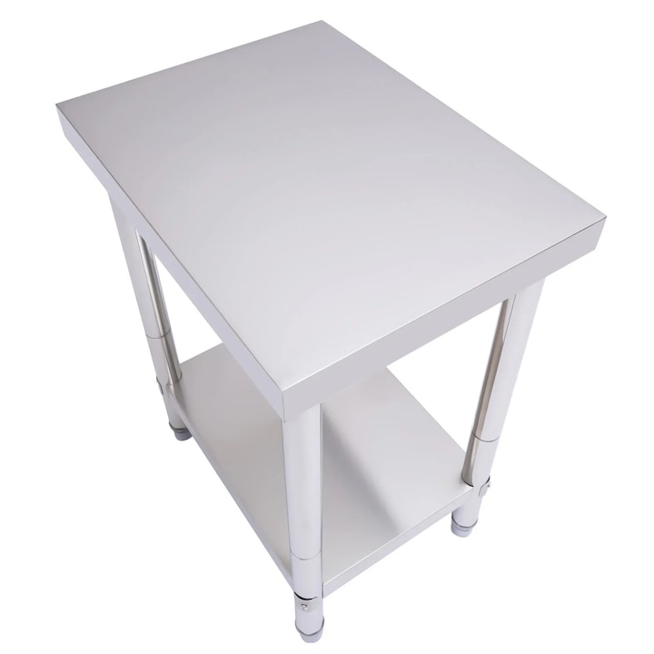 Работна маса, Неръждаема стомана, 80 см, 400 кг, 2 нива, Сребриста