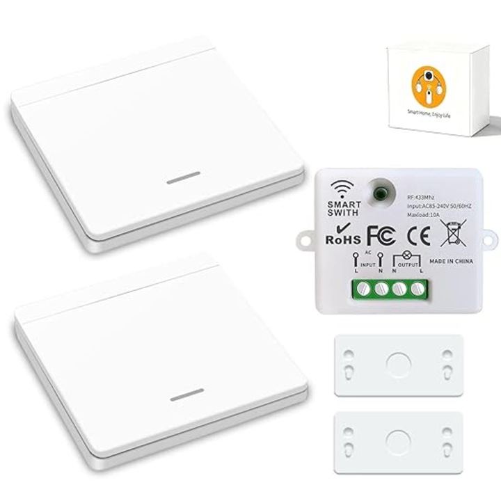 Comutator Wireless pentru Lumina, RF 433MHz, Control pana la 100m, 1/2/3 Butoane (Alegere), 10A, 85-250V AC