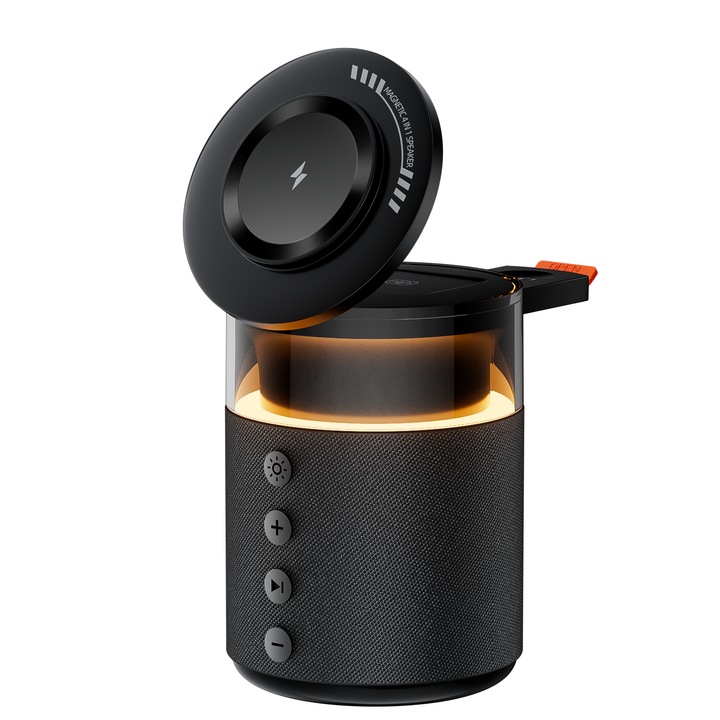YOYO HT-554 7 az 1-ben vezeték nélküli töltő | Bluetooth 5.4, FM rádió, állítható lámpa | Kompatibilis iPhone 16/15/14/13/12 Pro Max, Samsung, Huawei, Galaxy, AirPods és Apple Watch készülékekkel | Gyors mágneses töltés, hordozható állvány | Fekete